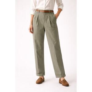 Structure Green Pleated Trousers Womens 32 High Rise Cuffed
